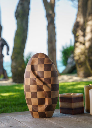 Checked Wooden Urn "Eternity" - Genuine Walnut & Beech Urn