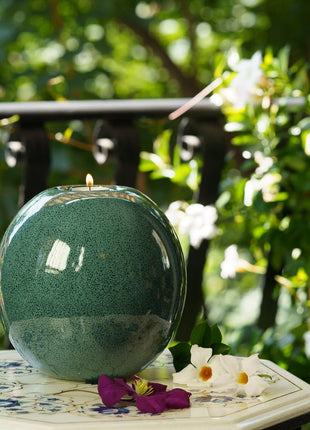 Handmade Cremation Urn "Harmony" - Large | Oily Green Melange | Ceramic Urn