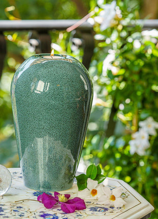 Memorial Cremation Urn "Serenity" - Large | Oily Green Melange | Ceramic Urn