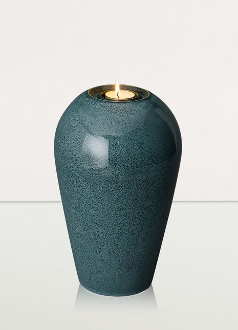 Memorial Cremation Urn "Serenity" - Large | Oily Green Melange | Ceramic Urn