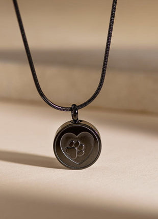Pet Cremation Necklace – Paw | Stainless Steel | Memorial Jewelry | Black