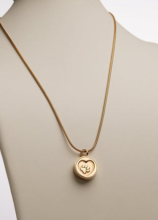 Pet Cremation Necklace – Paw | Stainless Steel | Memorial Jewelry | Brass Finish