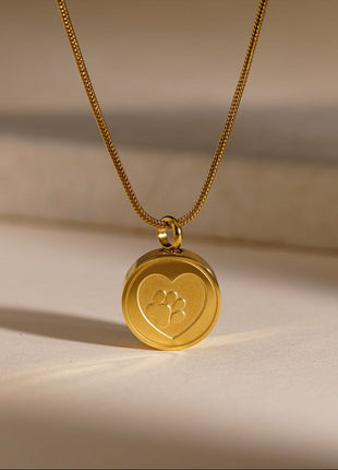 Pet Cremation Necklace – Paw | Stainless Steel | Memorial Jewelry | Gold Finish