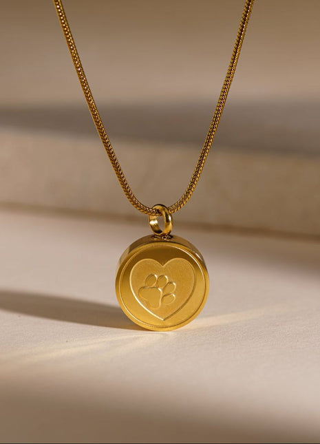 Pet Cremation Necklace – Paw | Stainless Steel | Memorial Jewelry | Gold Finish