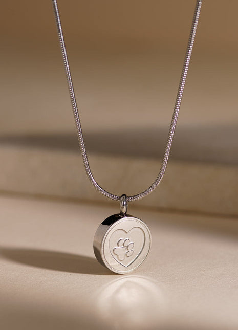 Pet Cremation Necklace – Paw | Stainless Steel | Memorial Jewelry | Silver Finish