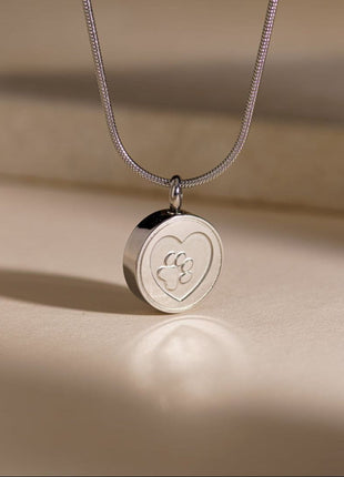 Pet Cremation Necklace – Paw | Stainless Steel | Memorial Jewelry | Silver Finish