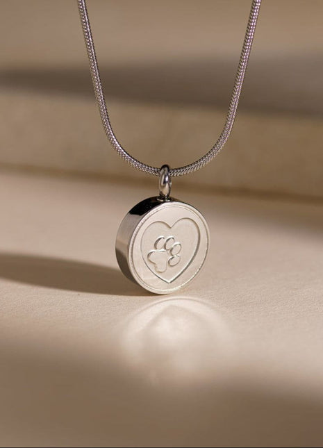 Pet Cremation Necklace – Paw | Stainless Steel | Memorial Jewelry | Silver Finish