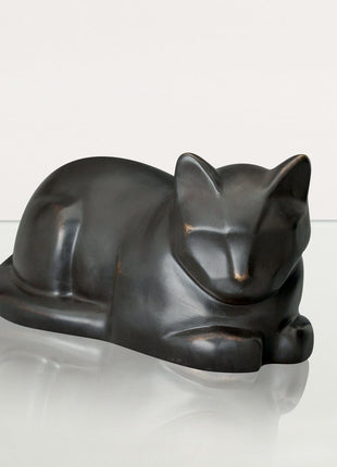 Cast Bronze Cat Urn "At Rest" | Dark Matte Patina | Cast Bronze Urn