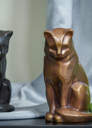 Cast Bronze Cat Urn "Neko" | Dark Matte Patina | Cast Bronze Urn